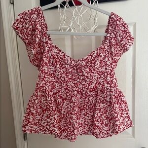 Floral Red and White Women's Top